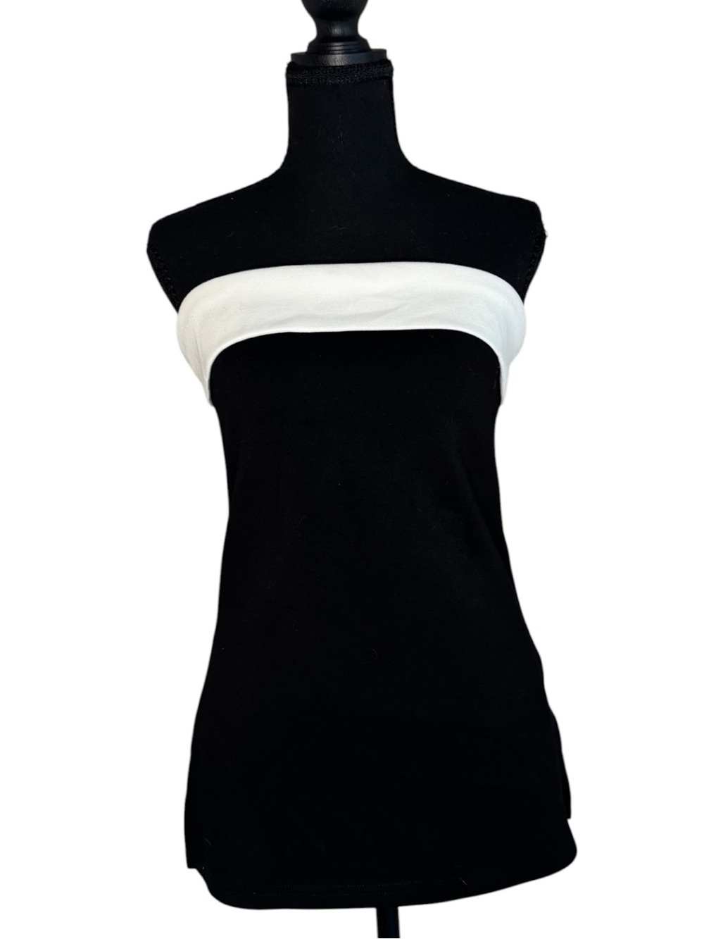 Two-Tone Strapless Tube Camisole - Black with White Trim